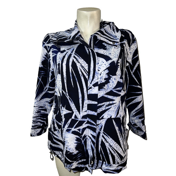 New Zenergy CHICO'S Jacket Sz L (2) Blue Ombre Leaf Print NEEMA Zip Windbreaker - Picture 1 of 7